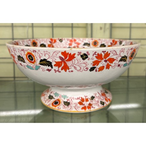 462 - 19TH CENTURY ASHWORTHS IRONSTONE OVAL MEAT PLATTER, PLATE, PEDESTAL BOWL AND SOUP BOWLS