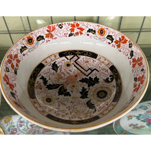 462 - 19TH CENTURY ASHWORTHS IRONSTONE OVAL MEAT PLATTER, PLATE, PEDESTAL BOWL AND SOUP BOWLS