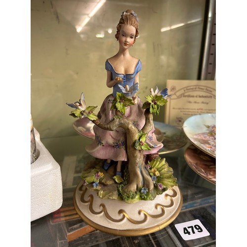 479 - CAPODIMONTE FIGURE ROSE FAIRY, SET OF THE FLOWER FAIRY CERAMIC MUGS, BORDER BONE CHINA FAIRY PLATES