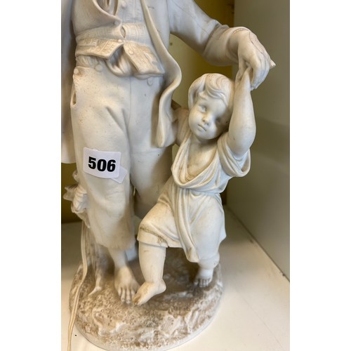 506 - MINTON 289 PARIAN FIGURE GROUP OF BOY AND CHILD CONVERTED TO TABLE LAMP