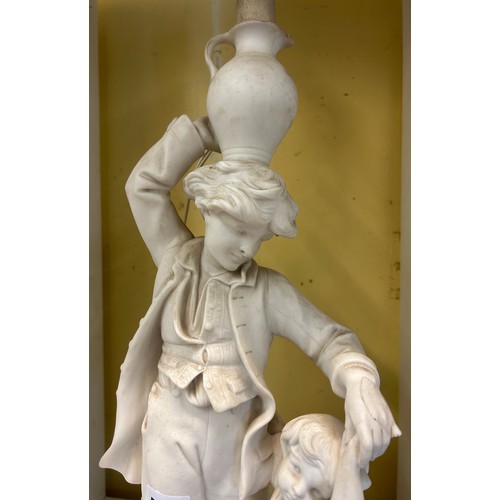 506 - MINTON 289 PARIAN FIGURE GROUP OF BOY AND CHILD CONVERTED TO TABLE LAMP