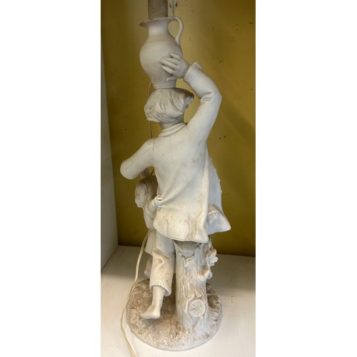 506 - MINTON 289 PARIAN FIGURE GROUP OF BOY AND CHILD CONVERTED TO TABLE LAMP