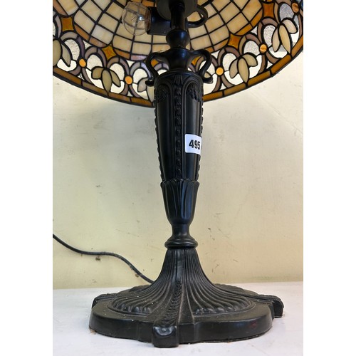 495 - REPRODUCTION TABLE LAMP WITH TIFFANY INSPIRED DOME SHADE