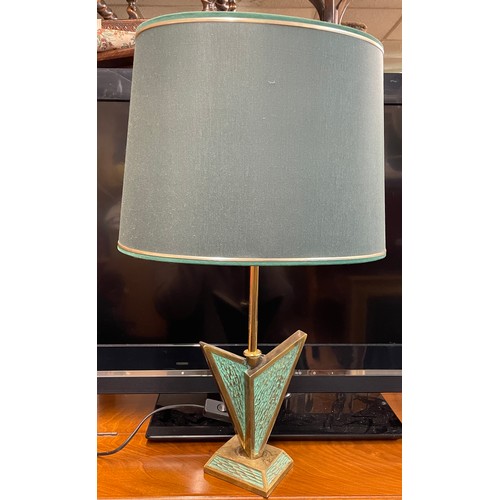 643 - ART DECO STYLE VERDIGRIS GEOMETRIC TABLE LAMP