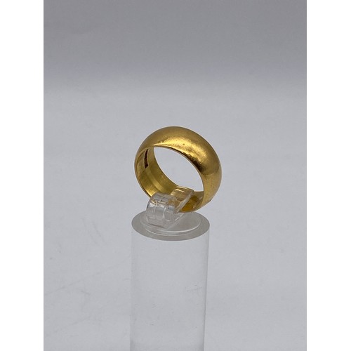 683 - 22CT GOLD BROAD HEAVY WEDDING BAND SIZE P 15.2G APPROX