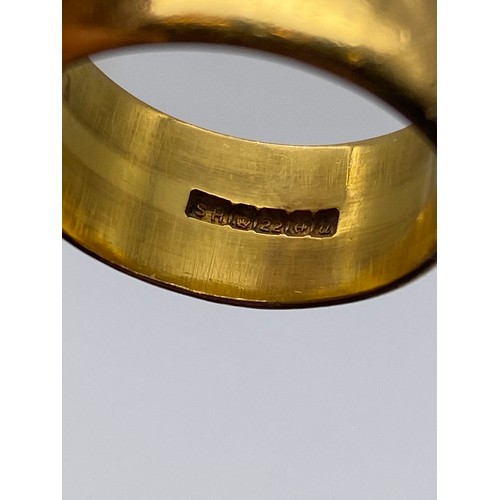 683 - 22CT GOLD BROAD HEAVY WEDDING BAND SIZE P 15.2G APPROX