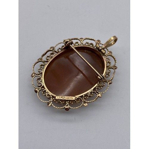 684 - 9CT GOLD CAMEO PENDANT BROOCH 5.3G OVERALL