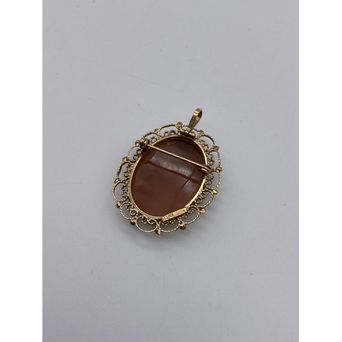 684 - 9CT GOLD CAMEO PENDANT BROOCH 5.3G OVERALL