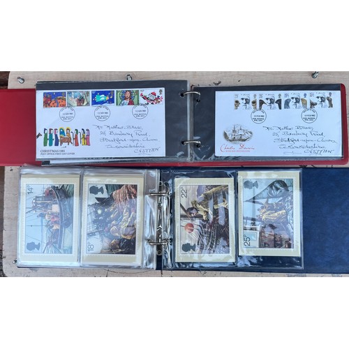 596 - THREE GB POSTAGE STAMP FDC AND POST CARD ALBUMS