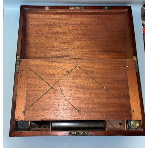 646 - VICTORIAN MAHOGANY AND BRASS INLAID WRITING BOX