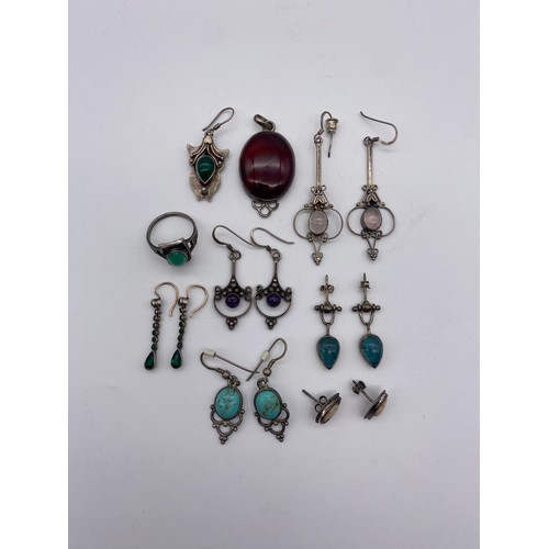 668 - SELECTION OF SILVER AND STONE SET ART NOUVEAU AND VICTORIAN EARRINGS