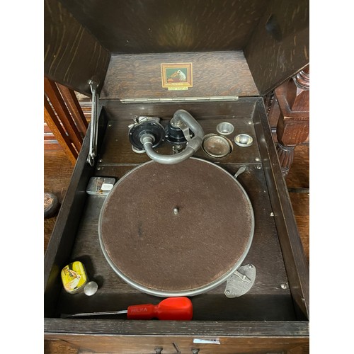 160 - OAK CASED HMV TABLE TOP GRAMOPHONE