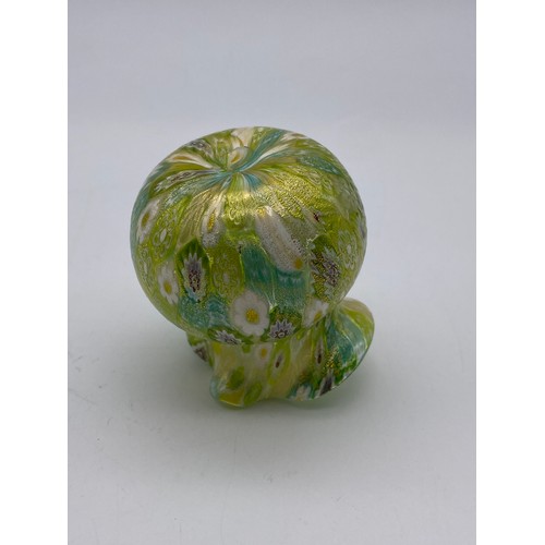 623 - MILLEFIORI DAISY PATTERN GREEN GLASS MINIATURE JUG