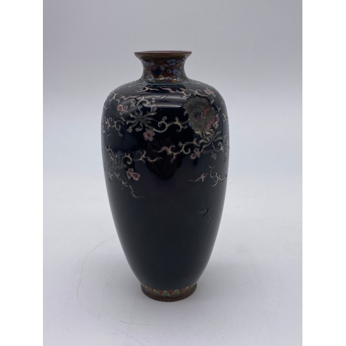 570 - JAPANESE CLOISONNÉ BALUSTER VASE, ONE OTHER DECORATED WITH AN EGRET AND A SQUAT JAR AND COVER A/F