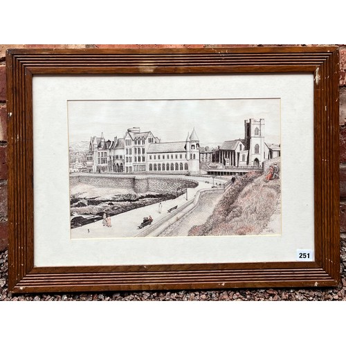 712 - EILEEN MULLETT PENCIL SKETCH THE COLLEGE AND NEW PROMENADE ABERYSTWYTH