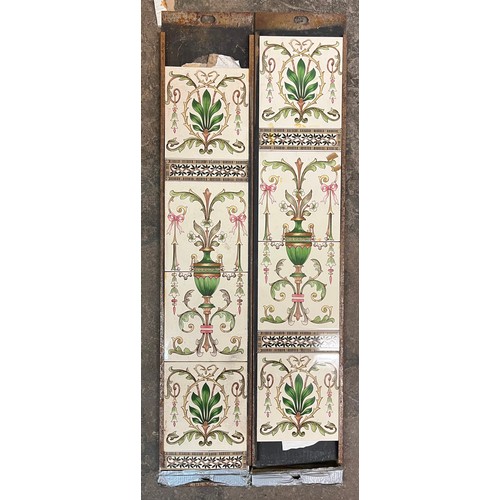 447 - TWO FIREPLACE JAMBS PANELS OF REPRODUCTION MINTON CERAMIC TILES