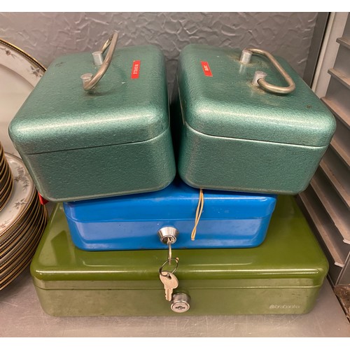 435 - ONE LARGE AND THREE SMALLER ENAMEL CASH/SAFETY BOXES