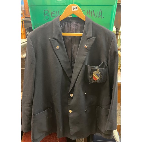 348 - GENTLEMANS NAVY BLAZER WITH ASAA SEW ON PATCH AND LAPEL BADGES