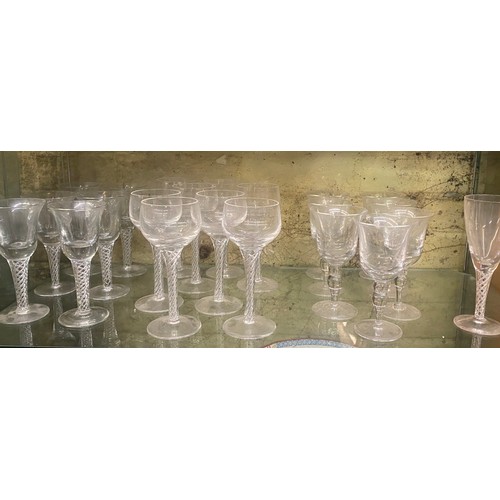 340 - SELECTION OF HEAVY CUT GLASS AIR TWIST GOBLETS AND OTHERS