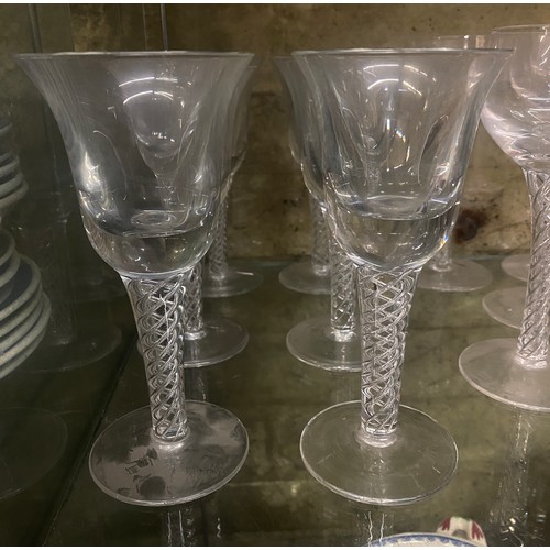 340 - SELECTION OF HEAVY CUT GLASS AIR TWIST GOBLETS AND OTHERS