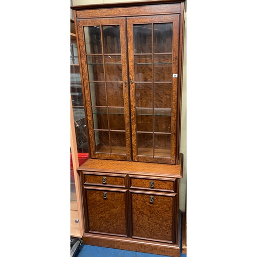 26 - BURR WALNUT EFFECT LATTICE GLAZED DISPLAY CABINET CUPBOARD