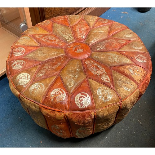 52 - LEATHER STITCHED MOROCCAN STYLE POUFFE