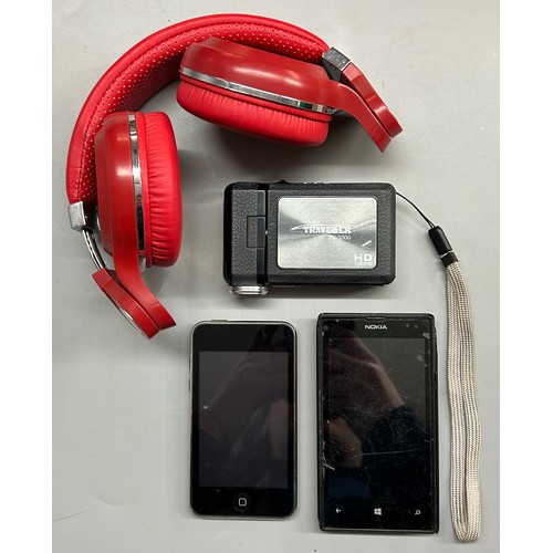 542 - TWO MOBILE PHONES, TRAVELLER DIGITAL CAMERA, AND TURBINE HEADPHONES