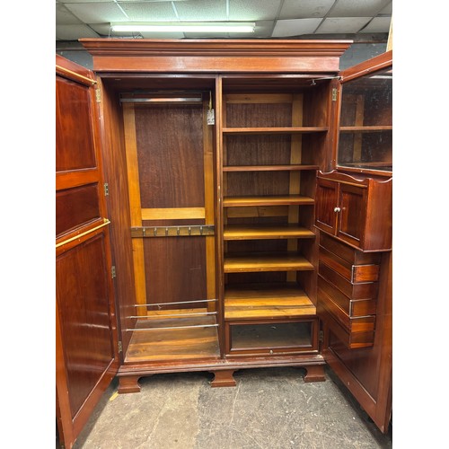 66 - EDWARDIAN MAHOGANY GENTLEMAN'S WARDROBE WITH FITTED PULL OUT SHELVES AND DRAWERS