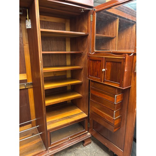 66 - EDWARDIAN MAHOGANY GENTLEMAN'S WARDROBE WITH FITTED PULL OUT SHELVES AND DRAWERS