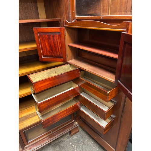 66 - EDWARDIAN MAHOGANY GENTLEMAN'S WARDROBE WITH FITTED PULL OUT SHELVES AND DRAWERS