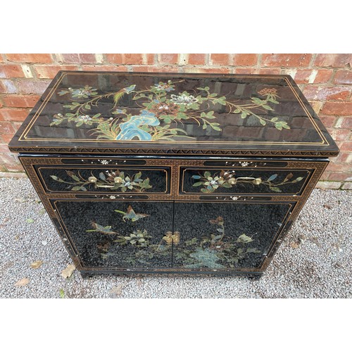 177 - CHINESE BLACK LACQUERED CHINOISERIE SIDEBOARD