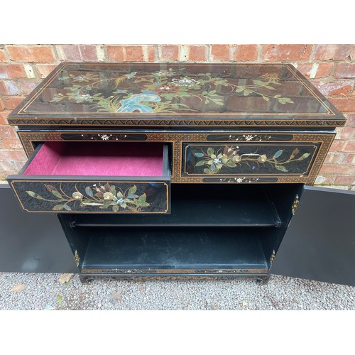 177 - CHINESE BLACK LACQUERED CHINOISERIE SIDEBOARD