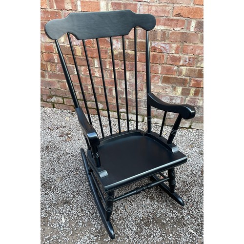 138 - BLACK PAINTED COMB BACK ROCKING ARMCHAIR