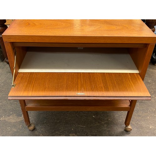 99 - 1970S TEAK SERVING TROLLEY WITH PULL DOWN FLAP