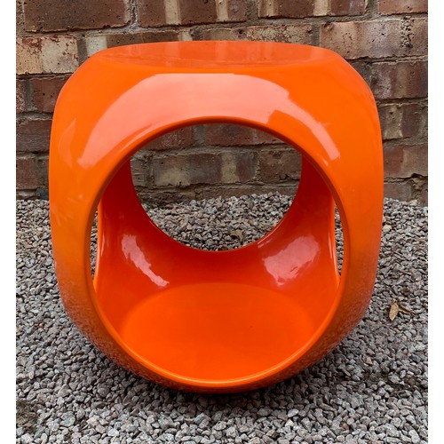 47 - SPACE AGE DESIGN ORANGE FIBRE GLASS CIRCULAR SIDE TABLE AND ONE OTHER TABLE