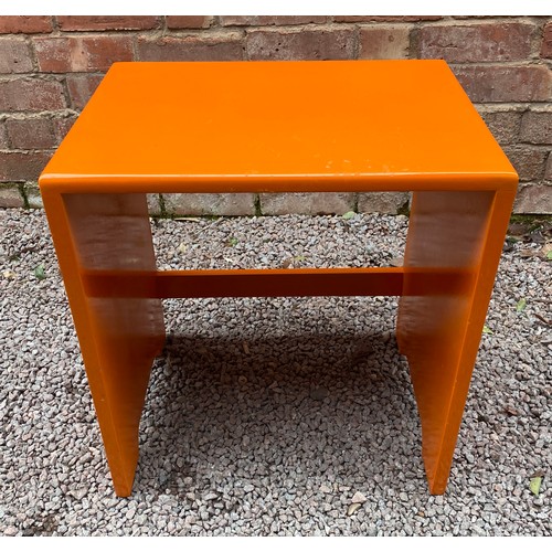 47 - SPACE AGE DESIGN ORANGE FIBRE GLASS CIRCULAR SIDE TABLE AND ONE OTHER TABLE