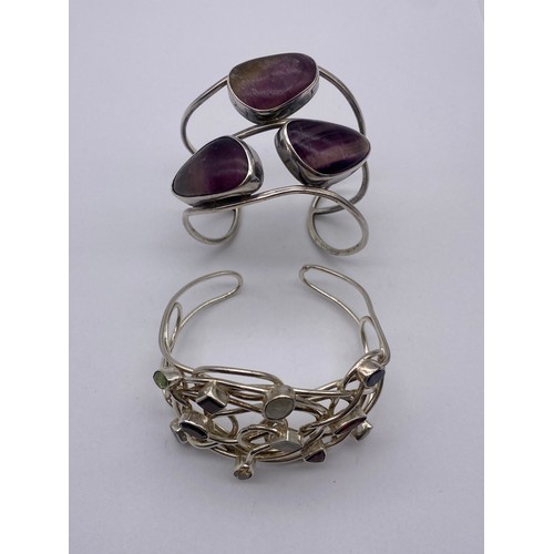 459 - MEXICAN SILVER AND AMETHYST CUFF BANGLE BY CITLAL CASTILLO AND A SILVER WIREWORK STONE SET CUFF BANG... 