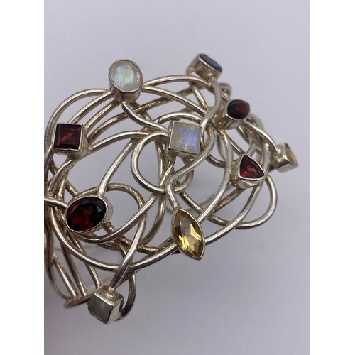 459 - MEXICAN SILVER AND AMETHYST CUFF BANGLE BY CITLAL CASTILLO AND A SILVER WIREWORK STONE SET CUFF BANG... 