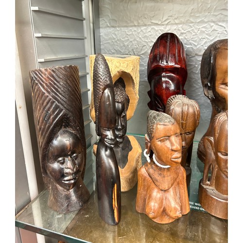 219 - SELECTION OF CARVED HARDWOOD AFRICAN BUSTS OF MALE AND FEMALE