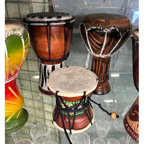 225 - SELECTION OF AFRICAN SOUVENIR BONGO DRUMS