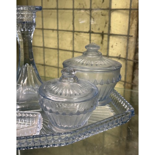 246 - BLUE PRESSED GLASS DRESSING TABLE TRAY SET