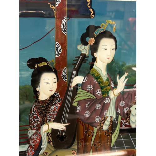 183 - PAIR OF CHINESE PAINTINGS ON GLASS IN EBONISED FRAMES