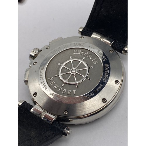 475 - GENTLEMANS HERBELIN CHRONOGRAPH WRISTWATCH ON LEATHER STRAP