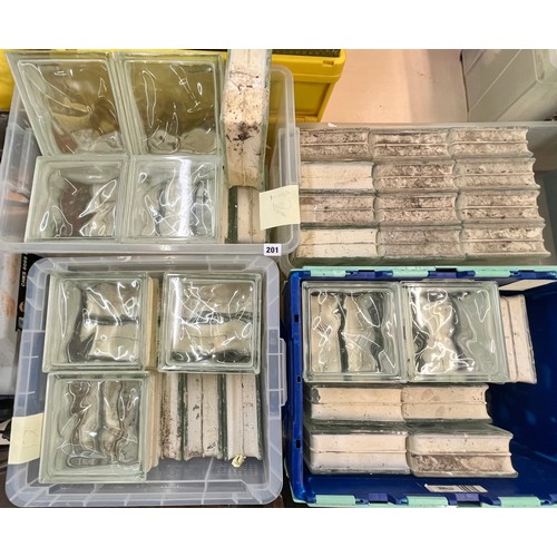 201 - FOUR CRATES OF 12 CLEAR RECLAIMED GLASS WALL BRICKS