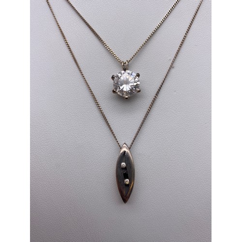 520 - 925 SILVER TRACE CHAIN WITH SWAROVSKI CRYSTAL PENDANT AND SIMILAR LOZENGE SHAPED PENDANT
