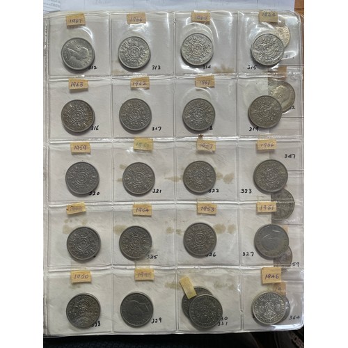 571 - BINDER OF GB PRE DECIMAL COINS INCLUDING FLORINS, ONE SHILLINGS, SIXPENCE, FARTHINGS, VARIOUS PENNIE... 