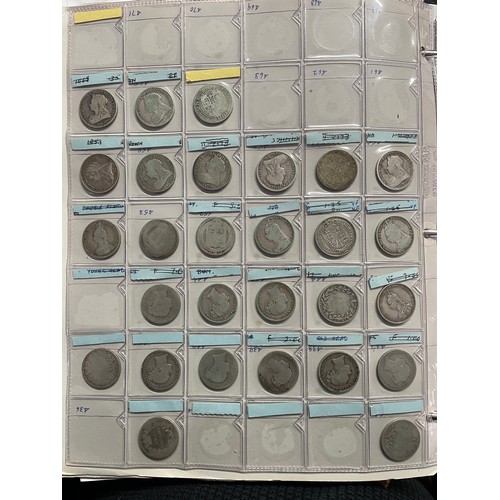 571 - BINDER OF GB PRE DECIMAL COINS INCLUDING FLORINS, ONE SHILLINGS, SIXPENCE, FARTHINGS, VARIOUS PENNIE... 