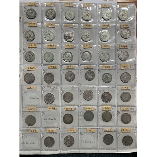 571 - BINDER OF GB PRE DECIMAL COINS INCLUDING FLORINS, ONE SHILLINGS, SIXPENCE, FARTHINGS, VARIOUS PENNIE... 