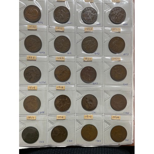 571 - BINDER OF GB PRE DECIMAL COINS INCLUDING FLORINS, ONE SHILLINGS, SIXPENCE, FARTHINGS, VARIOUS PENNIE... 