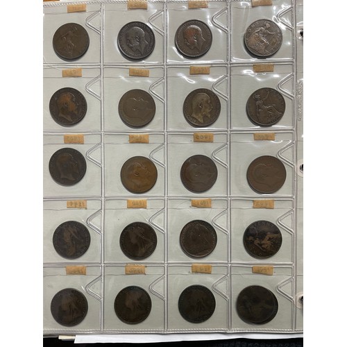571 - BINDER OF GB PRE DECIMAL COINS INCLUDING FLORINS, ONE SHILLINGS, SIXPENCE, FARTHINGS, VARIOUS PENNIE... 